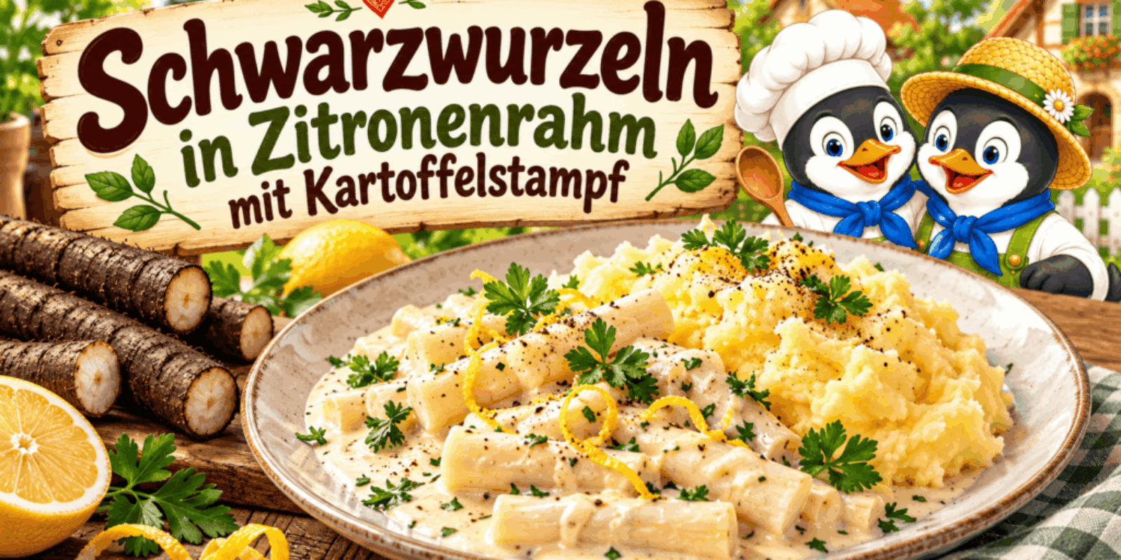 Schwarzwurzeln in Zitronenrahm mit Kartoffelstampf