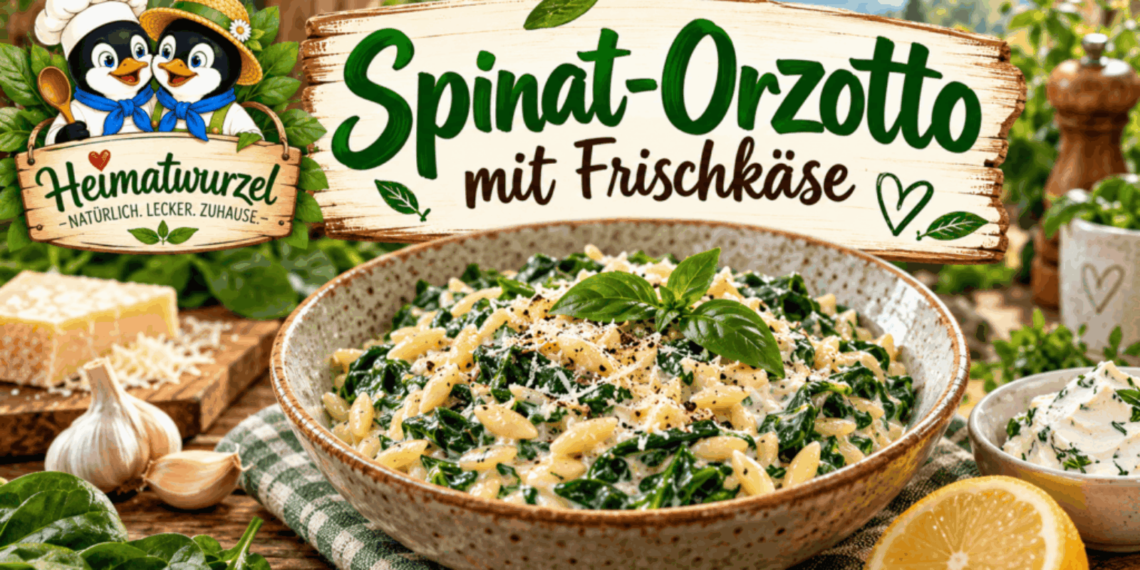 Spinat-Orzotto mit Frischkäse