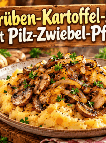 Steckrüben-Kartoffel-Stampf mit Pilz-Zwiebel-Pfanne