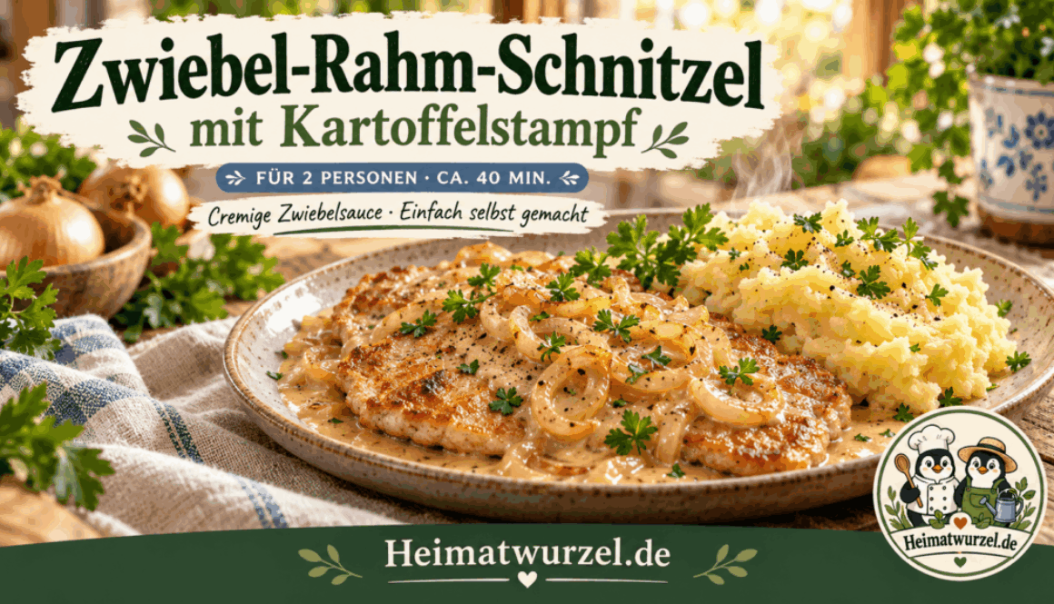 Zwiebel-Rahm-Schnitzel mit Kartoffelstampf