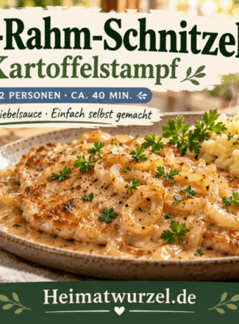 Zwiebel-Rahm-Schnitzel mit Kartoffelstampf